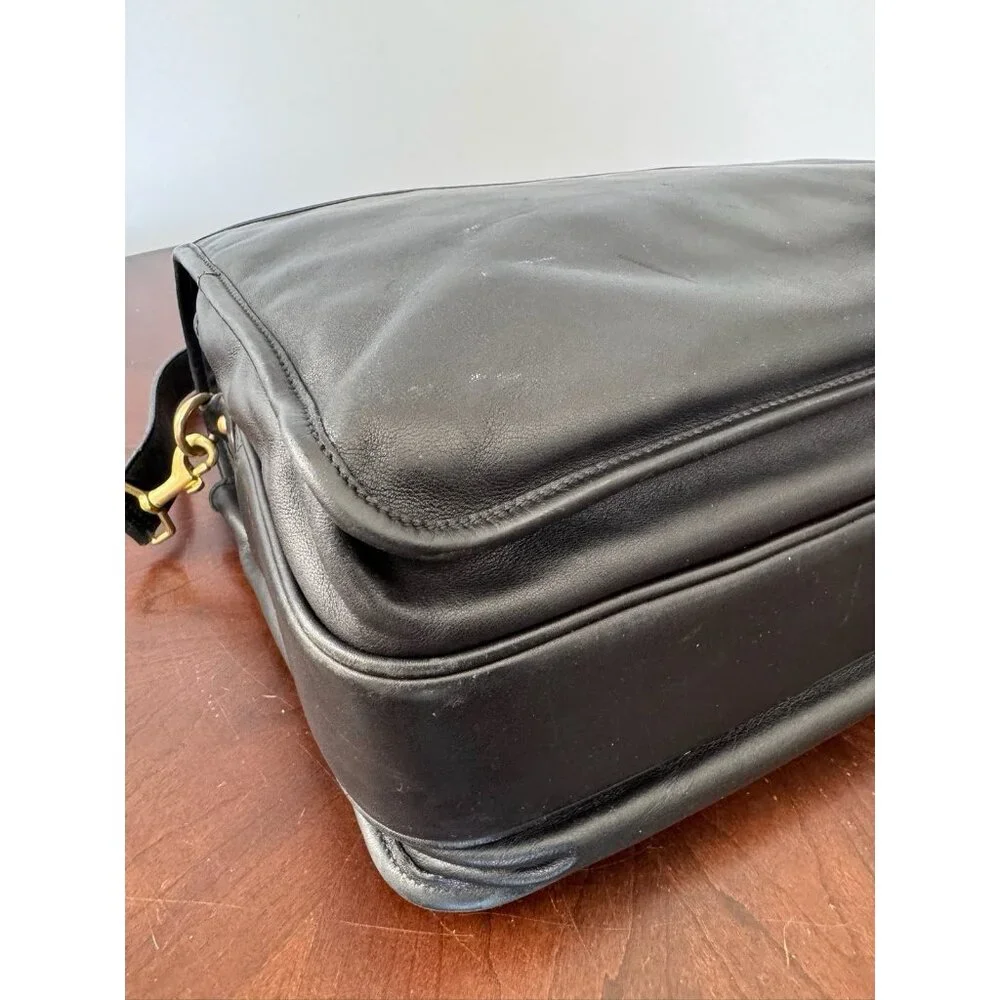 VTG COACH 0532 XL BLACK Leather Messenger Crossbody Bag BRIEFCASE Pockets Laptop